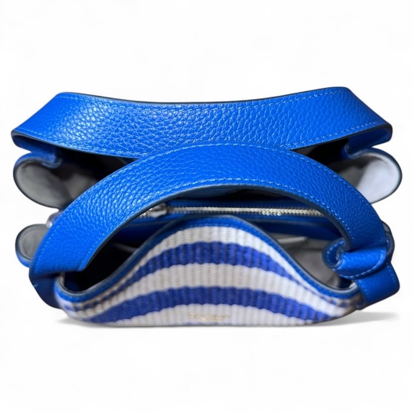 Kate Spade Knott Blue Striped Medium Straw with Leather Trim Crossbody Tote - Picture 11 of 13